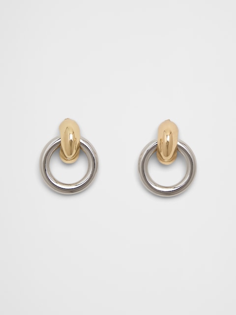 Mixed Metal Chunky Drop Hoop Earrings