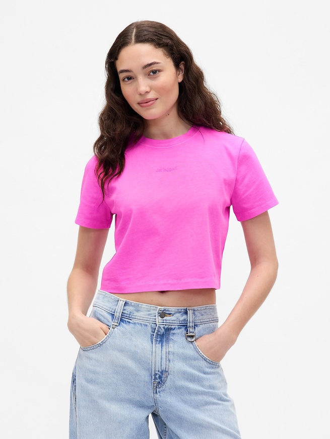 Gap &times; B&Eacute;IS オーガニックコットン ヴィンテージソフト クロップド グラフィックTシャツ-0