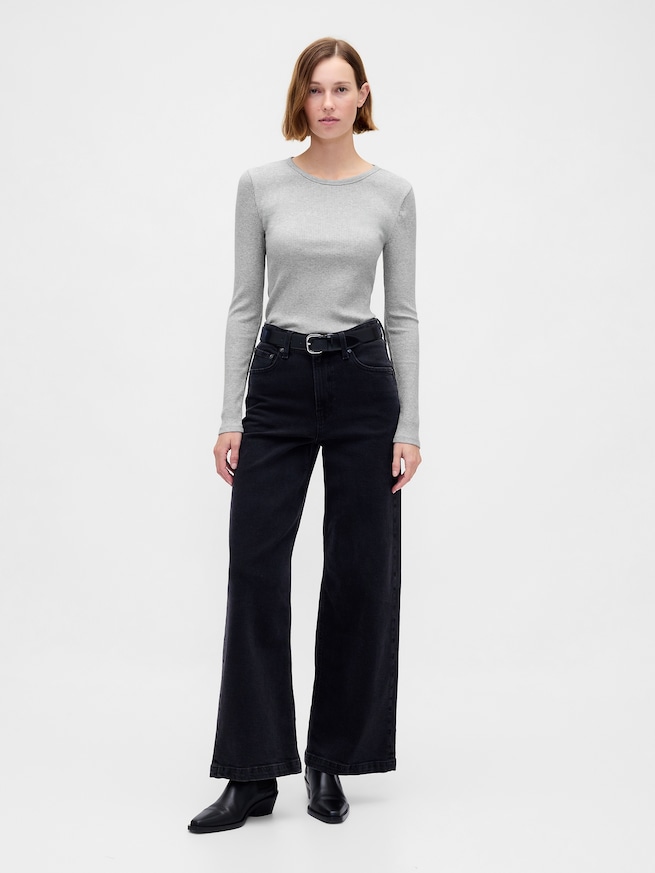 モダン コンパクト リブ クロップドTシャツ-1