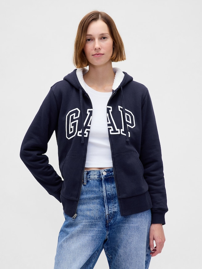 リラックスフィット GAPロゴ 裏ボア ジップアップパーカー-0