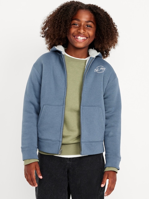 Logo-Graphic Sherpa-Lined Zip Hoodie for Boys