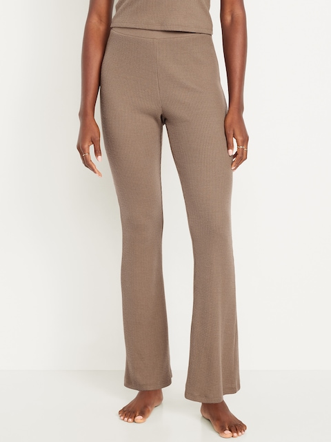 High-Waisted Cozy Waffle Flare Pants