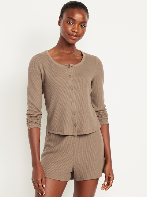 Button-Down Waffle-Knit Sleep Top