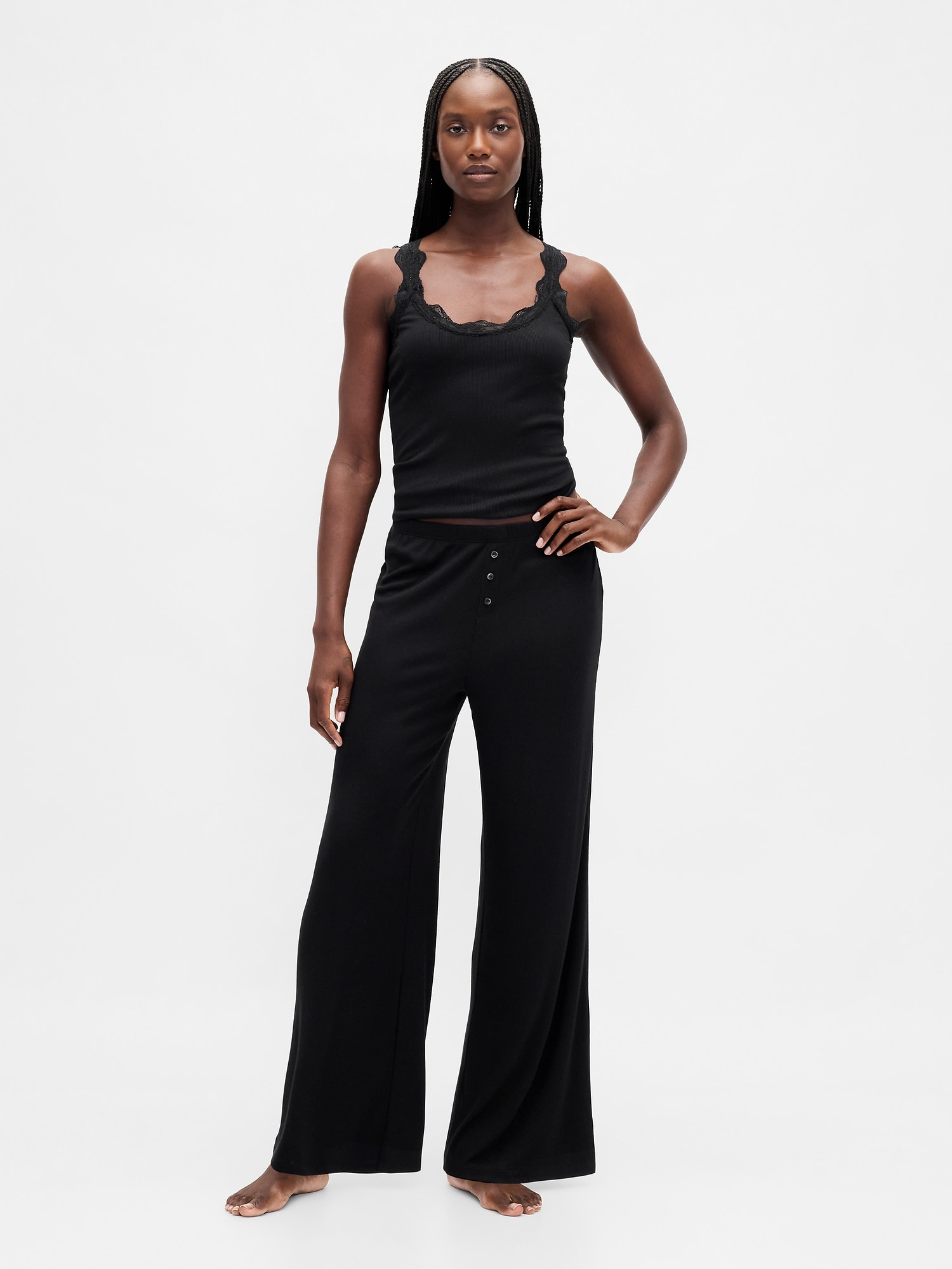 PANTALON DE PYJAMA FINEMENT CÔTELÉ À JAMBE LARGE