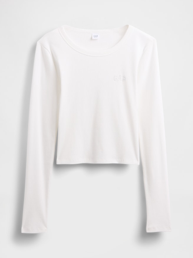 リブ クロップド GAPロゴ クルーネックTシャツ-4