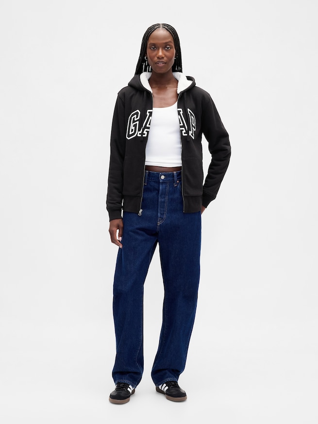 リラックスフィット GAPロゴ 裏ボア ジップアップパーカー-1