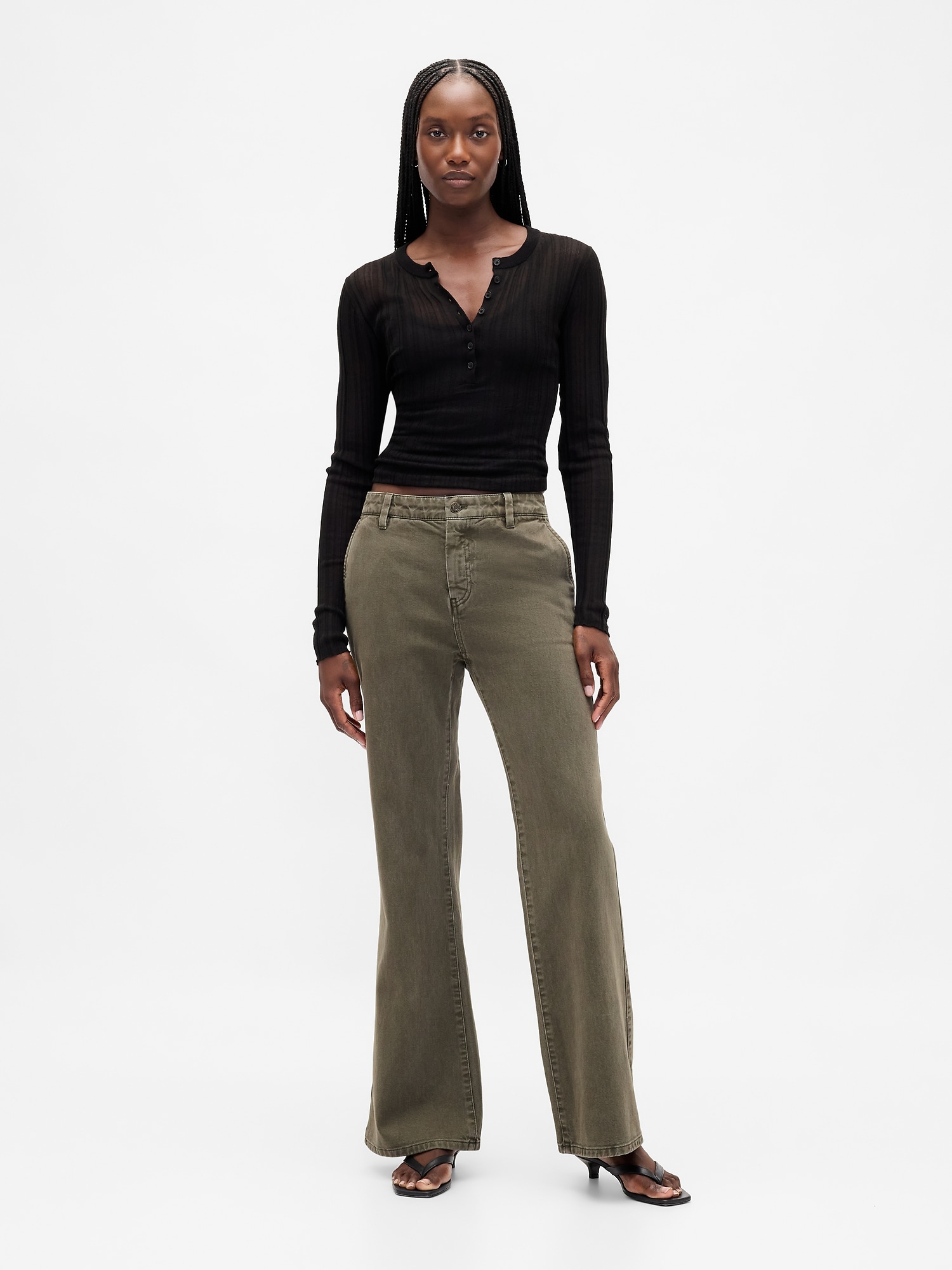 KAKI DÉCONTRACTÉ ÉVASÉ TAILLE BASSE