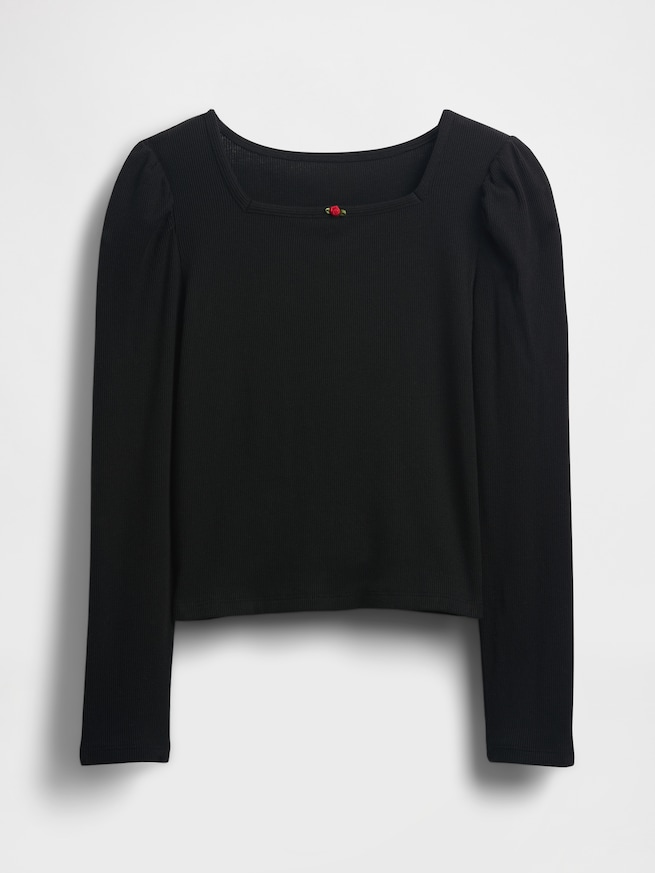 リブ パフスリーブトップス (キッズ)-1