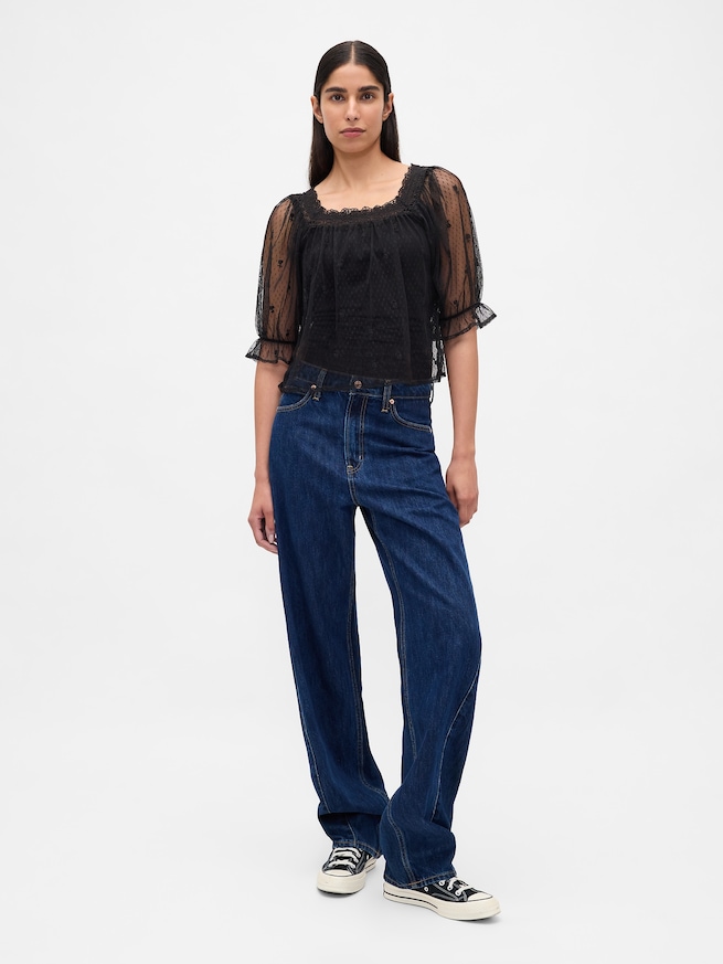 シアー チュール 刺しゅうトップス-1