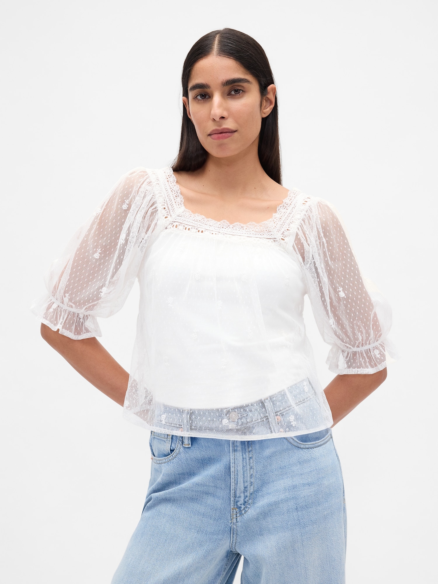 Gap シアー チュール 刺しゅうトップス Gap シアー チュール 刺しゅうトップス
