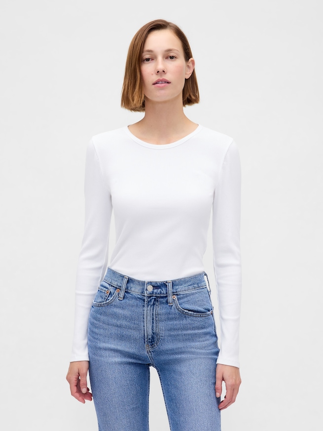 モダン コンパクト リブ クロップドTシャツ-0