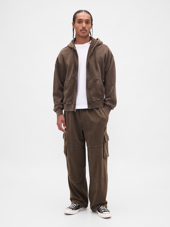 ヴィンテージソフト オーバーサイズ クロップド ジップアップパーカー-1