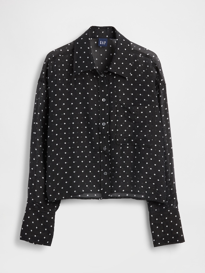 シアー ストレートヘム クロップドシャツ-4