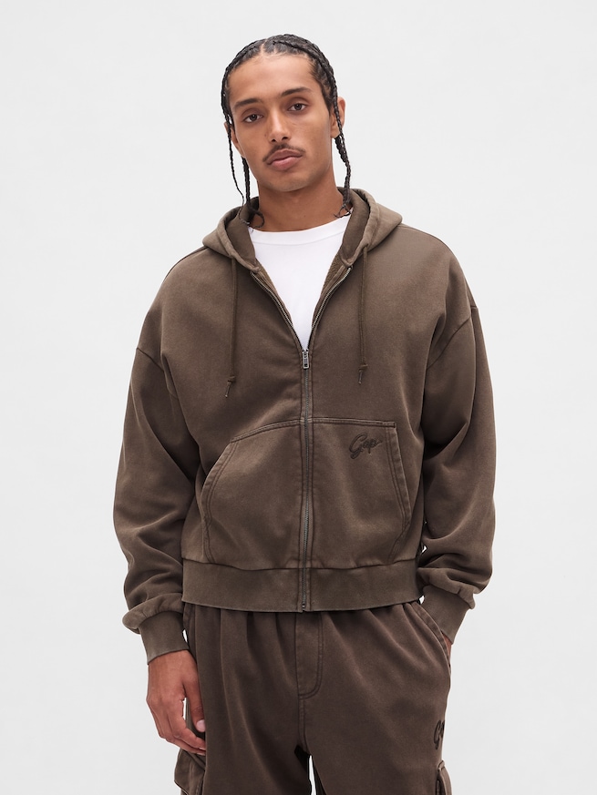 ヴィンテージソフト オーバーサイズ クロップド ジップアップパーカー-0