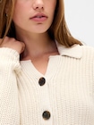コットン100％ 襟付き クロップド ニットカーディガン-3