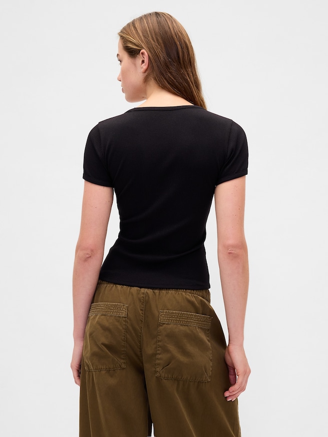 モダン コンパクト リブ スクープネック クロップドTシャツ-2