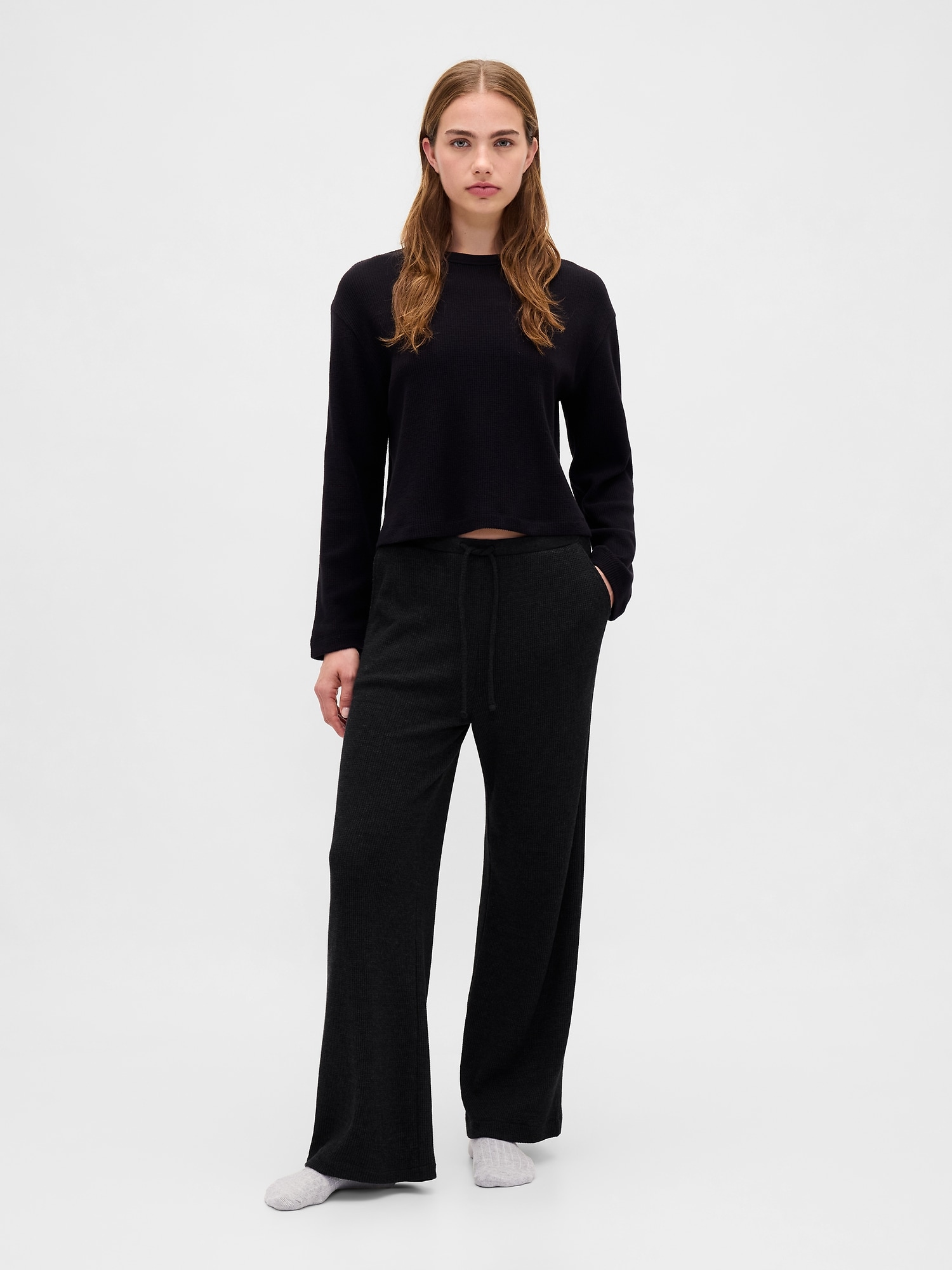 PANTALON DE PYJAMA EN TRICOT GAUFRÉ À JAMBE LARGE