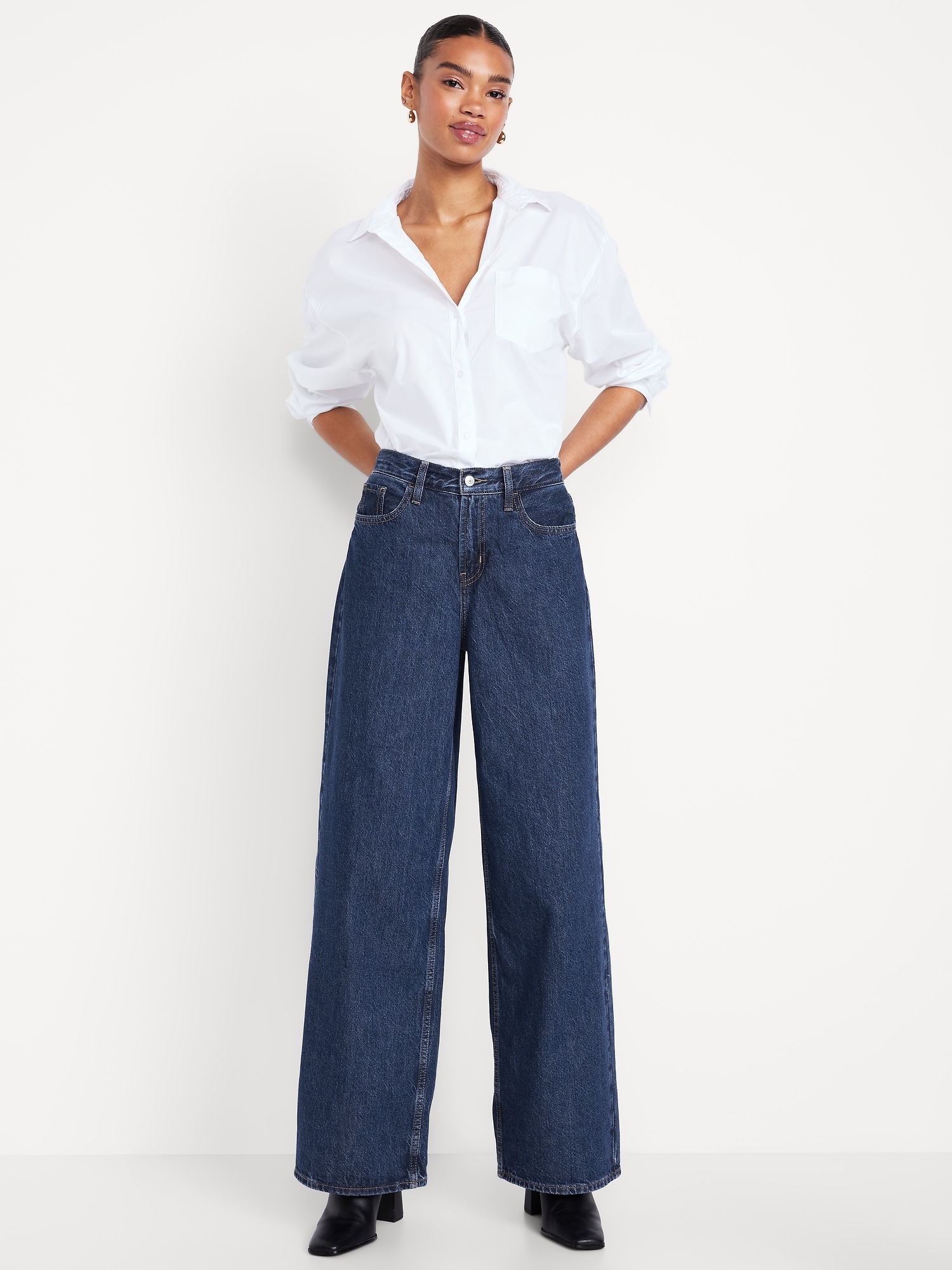 JEAN WOW À COUPE GÉNÉREUSE À JAMBE LARGE À TAILLE MI-BASSE