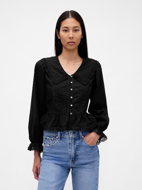 Collared V-Neck Peplum Top