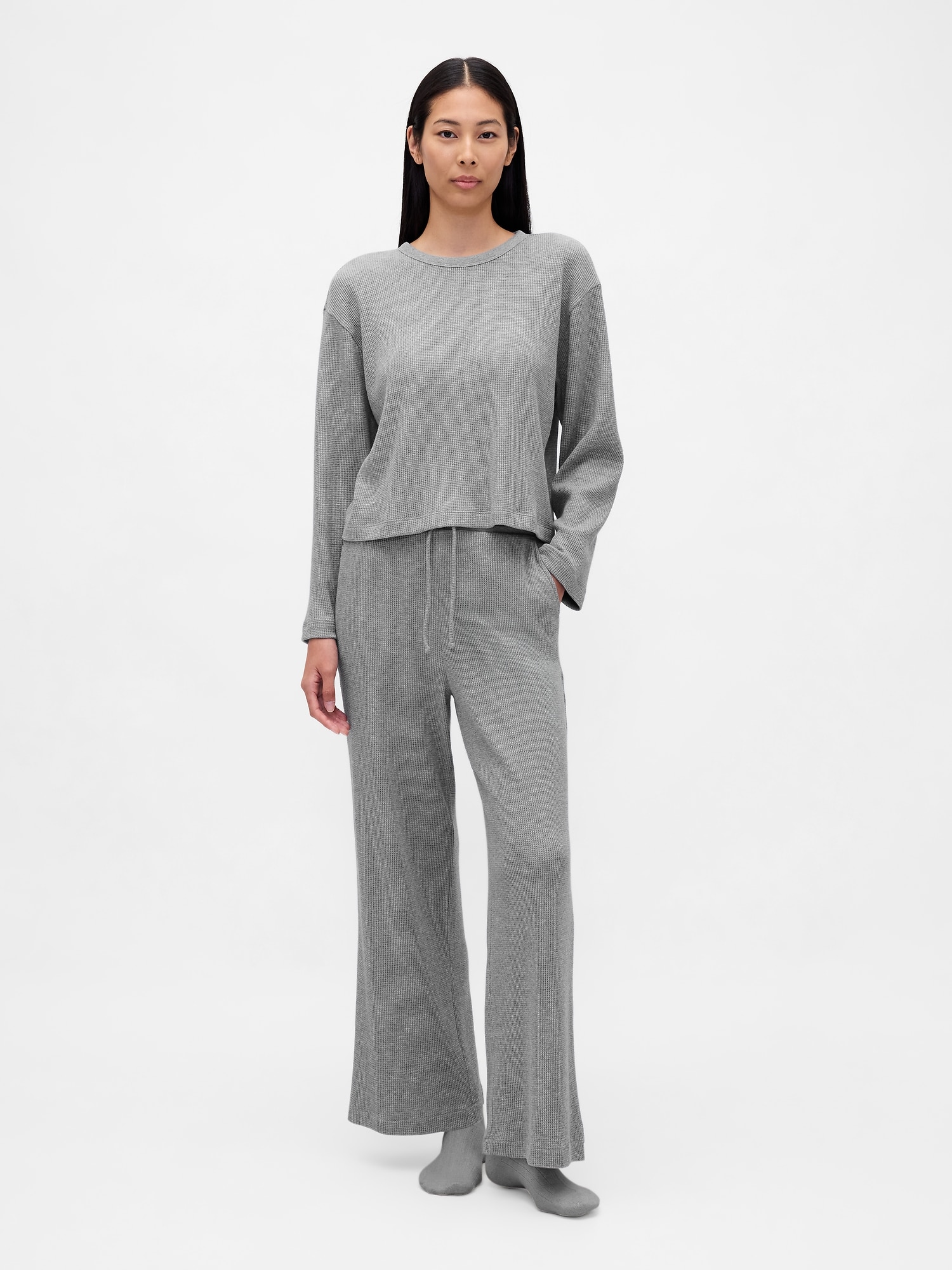 PANTALON DE PYJAMA EN TRICOT GAUFRÉ À JAMBE LARGE