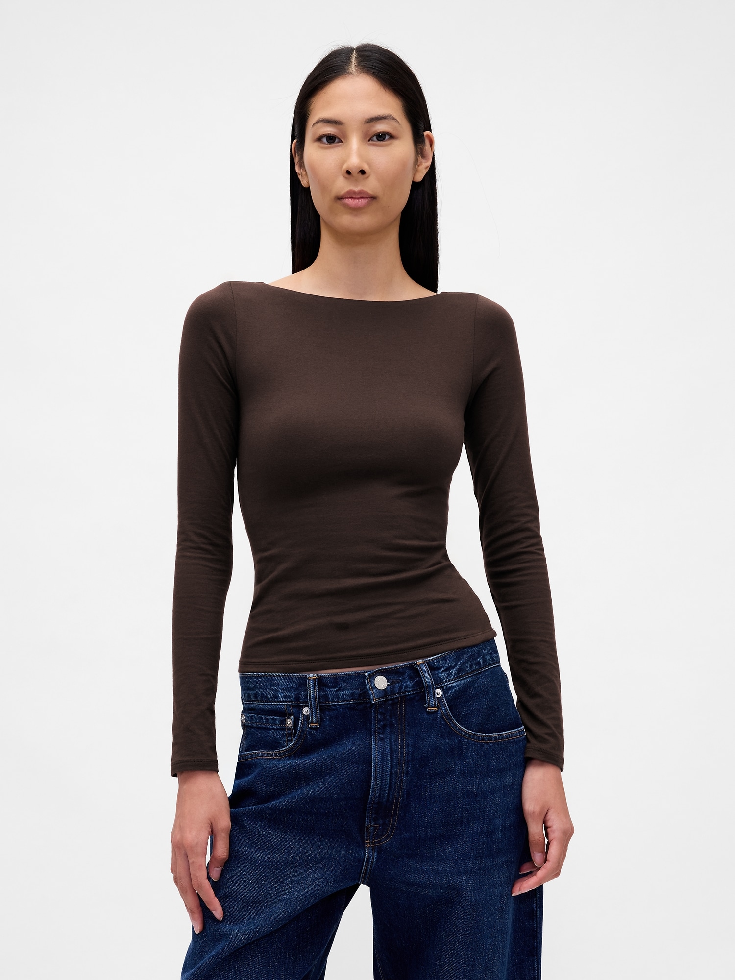 Gap クローズニット ジャージー ボートネック バックオープンTシャツ Gap クローズニット ジャージー ボートネック バックオープンTシャツ
