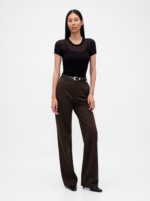 High Rise Double Knit Wide-Leg Pants