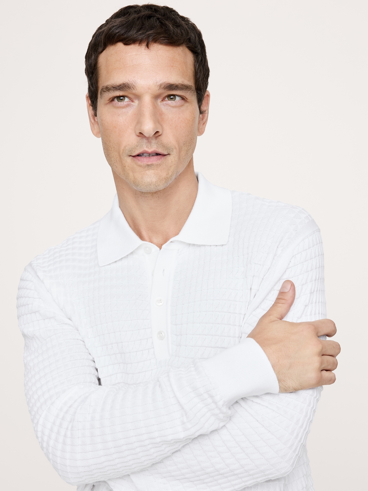 CHANDAIL POLO À MANCHES LONGUES EN COTON TEXTURÉ