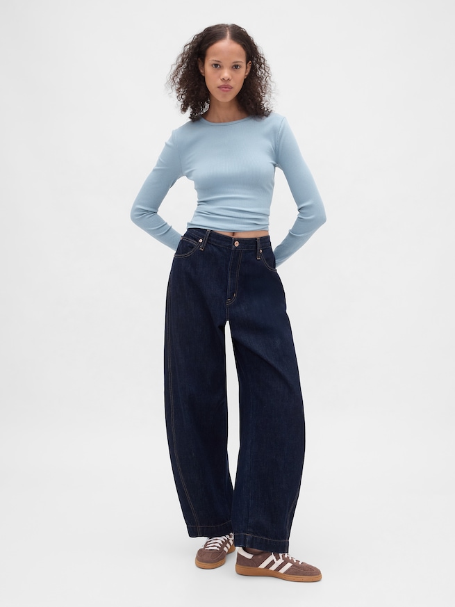 モダン コンパクト リブ クロップドTシャツ-1