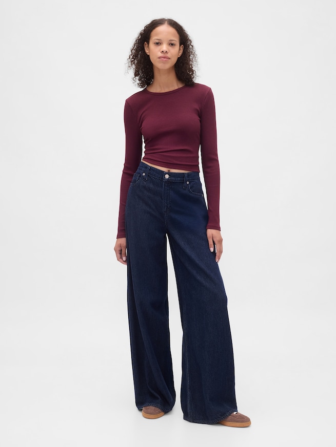 モダン コンパクト リブ クロップドTシャツ-1