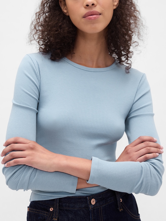 モダン コンパクト リブ クロップドTシャツ-3