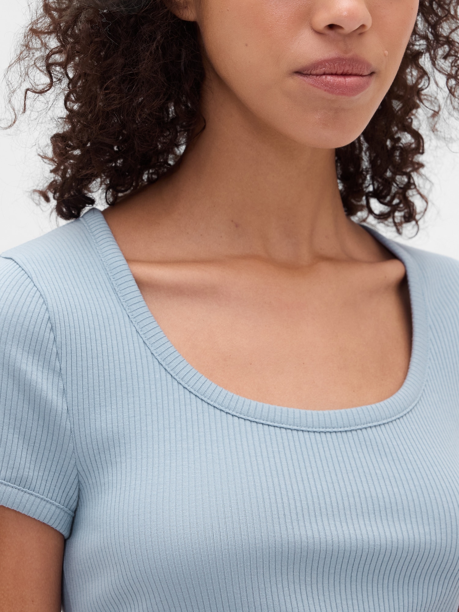 モダン コンパクト リブ スクープネック クロップドTシャツ-3