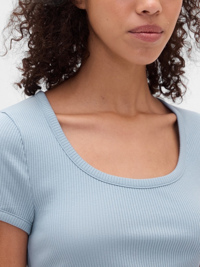 モダン コンパクト リブ スクープネック クロップドTシャツ-3