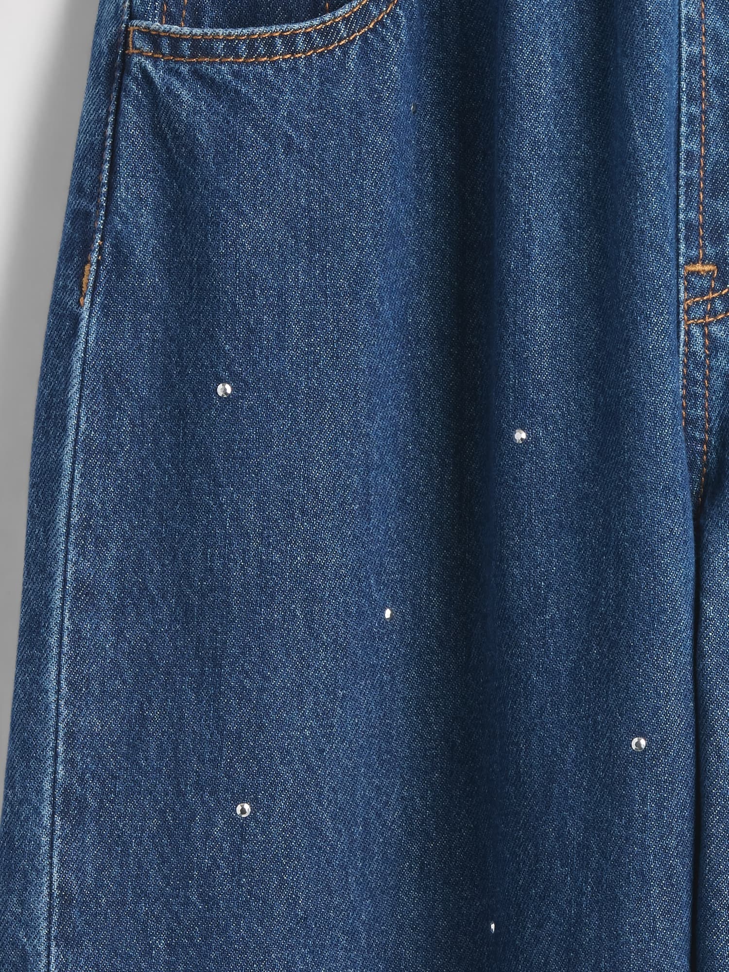 ハイライズ ラインストーン イージーウエスト バレルデニム (キッズ)-4