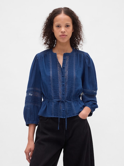 Lace-Trim Voile Top