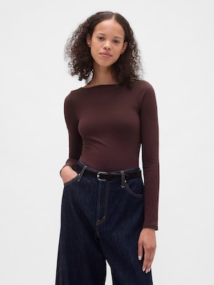 クローズニット ジャージー ボートネック バックオープンTシャツ