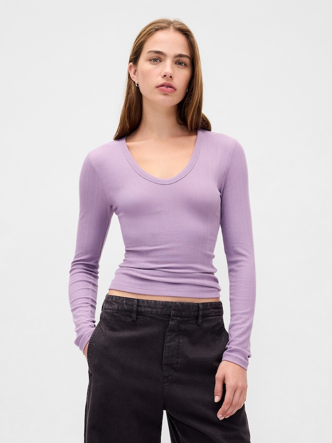 シアー モダンリブTシャツ-0