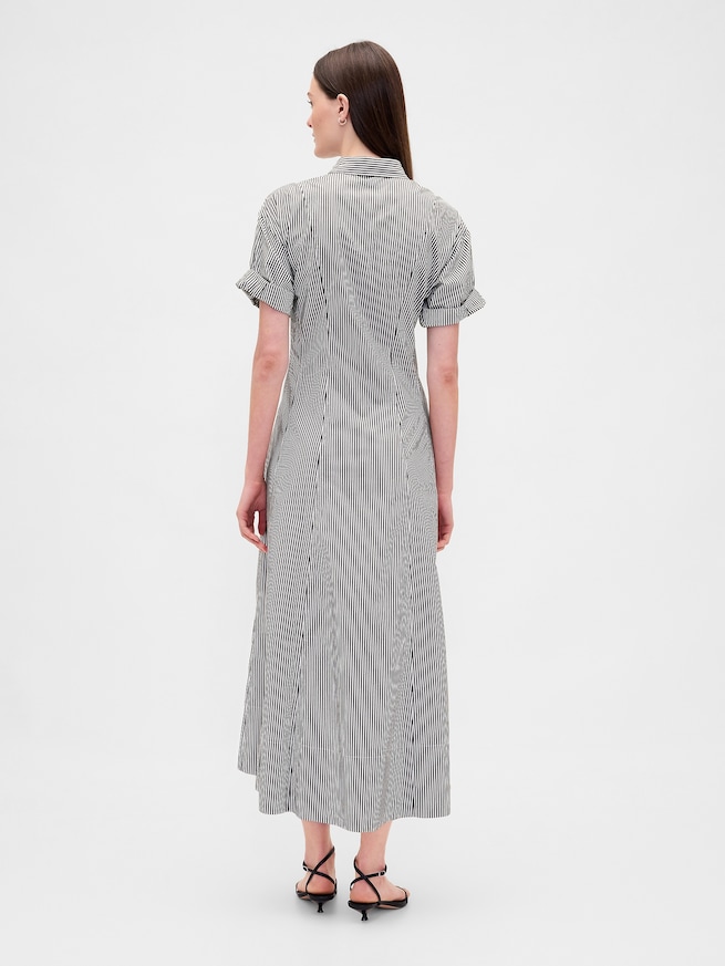 ポプリン 袖ロールアップ ミディシャツワンピース-1