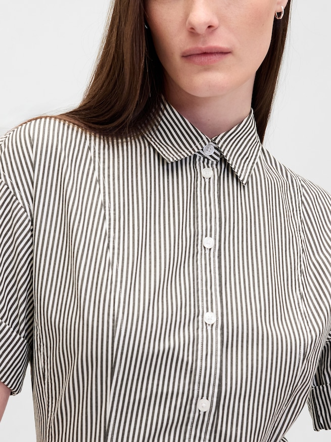 ポプリン 袖ロールアップ ミディシャツワンピース-3