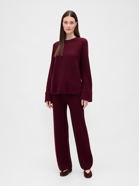 CashSoft Shaker-Stitch Sweater Pants