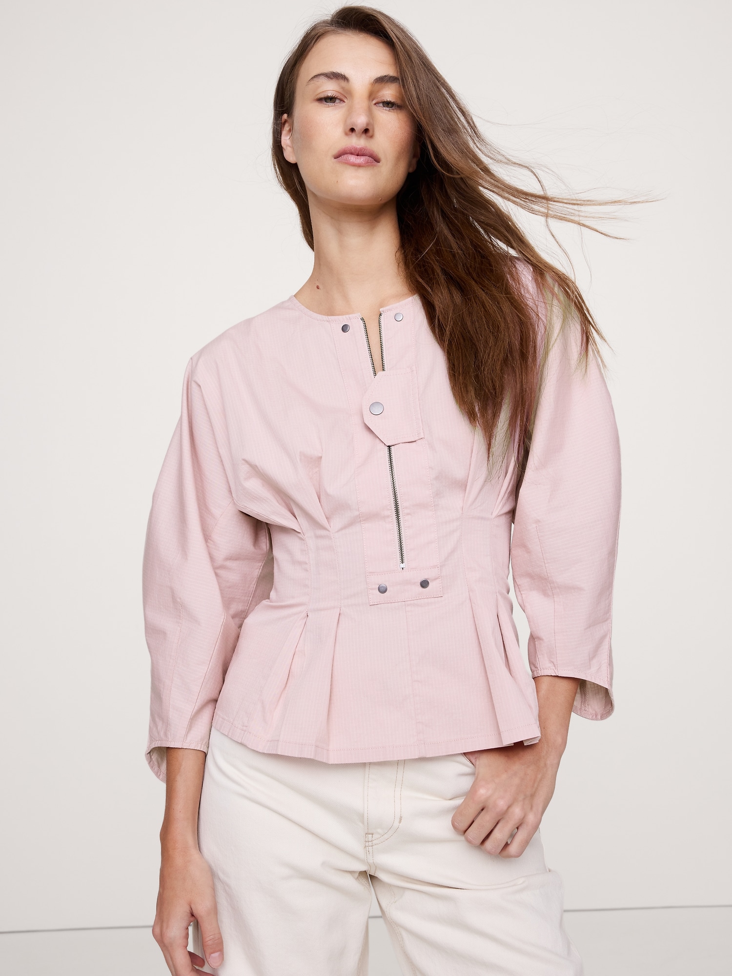 Stretch-Cotton Utility Peplum Top