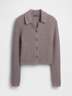 コットン100％ 襟付き クロップド ニットカーディガン-4