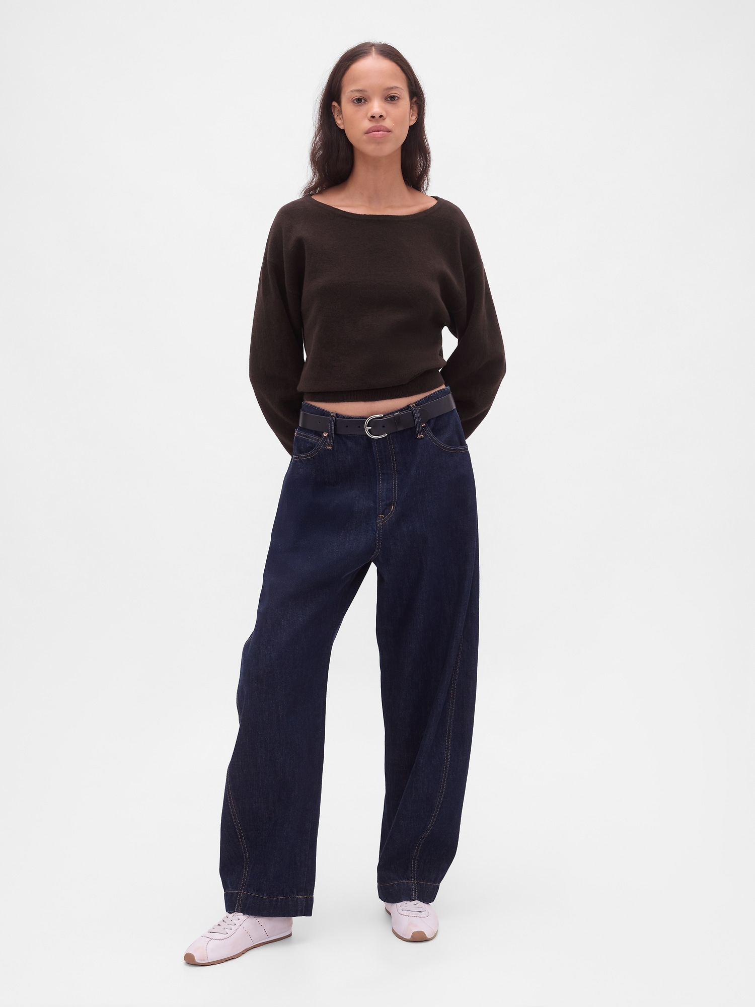 CashSoft カシミヤタッチ ストレッチ ランタンスリーブ クロップドセーター-1