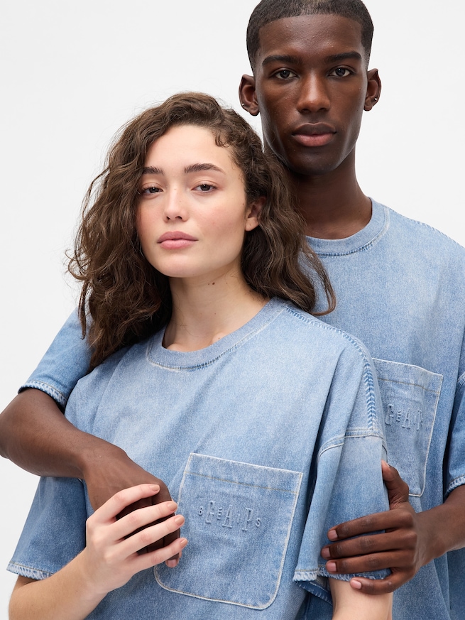 Gap × BÉIS ニットデニム ポケットTシャツ-7