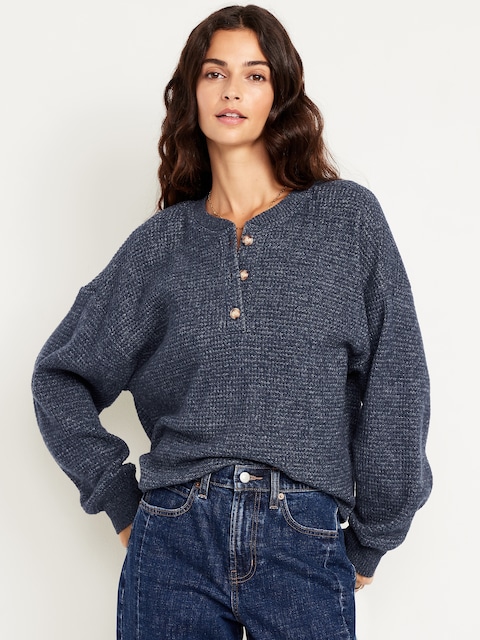 Oversized Cozy Waffle Henley Top
