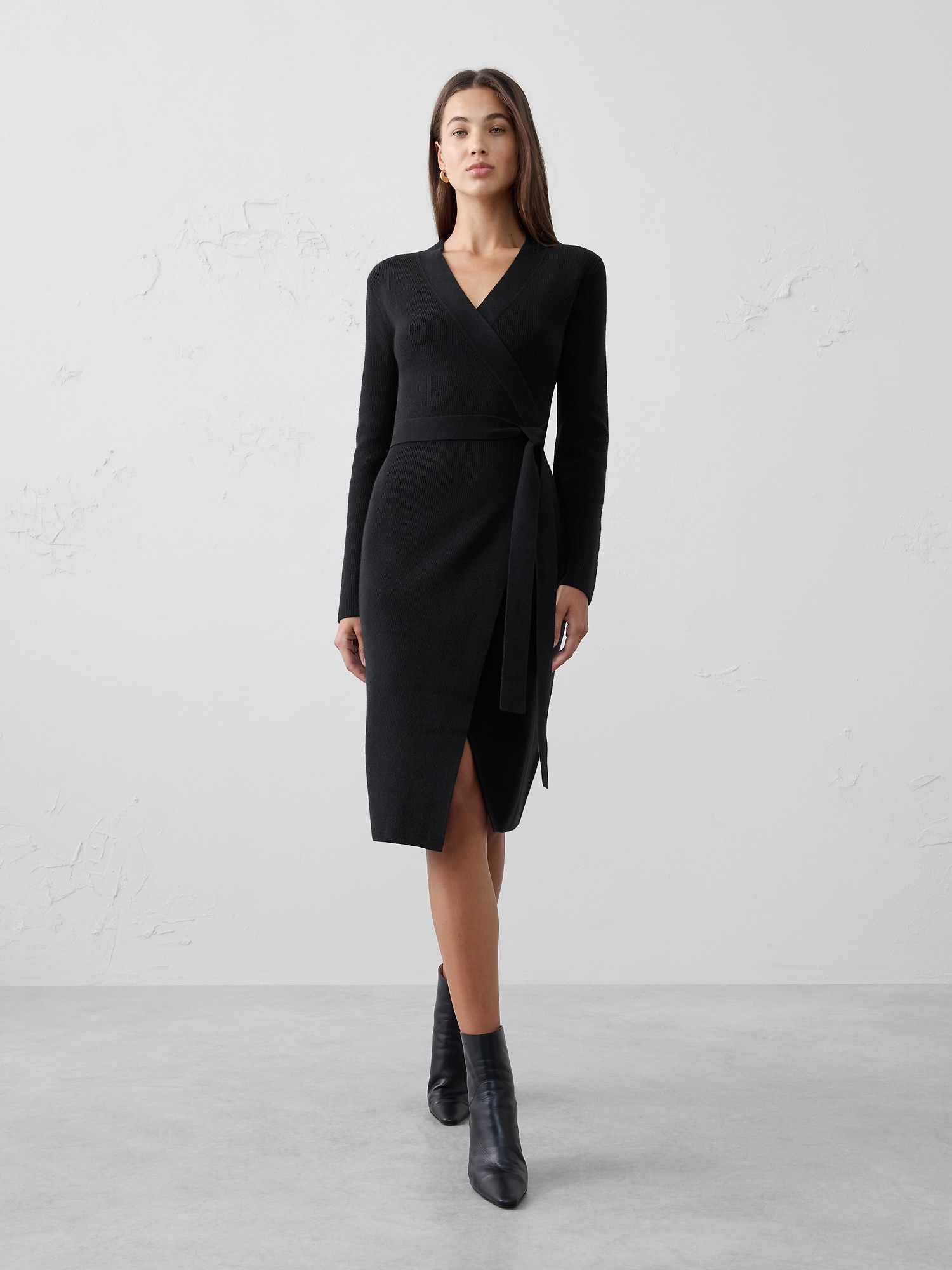 Wrap Knee-Length Sweater Dress