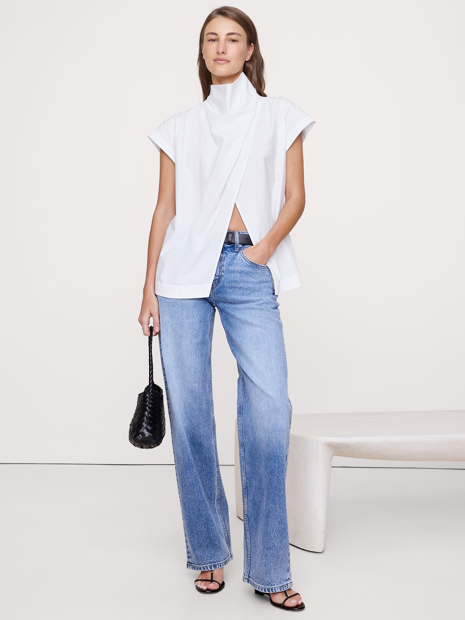 Cotton Poplin Cowl Neck Tunic