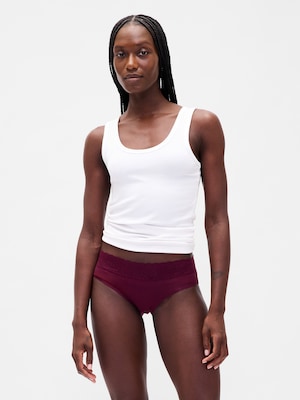 オーガニック ストレッチコットン レーストリム ヒップスター