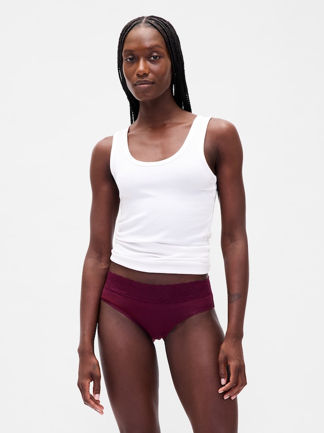 オーガニック ストレッチコットン レーストリム ヒップスター-0