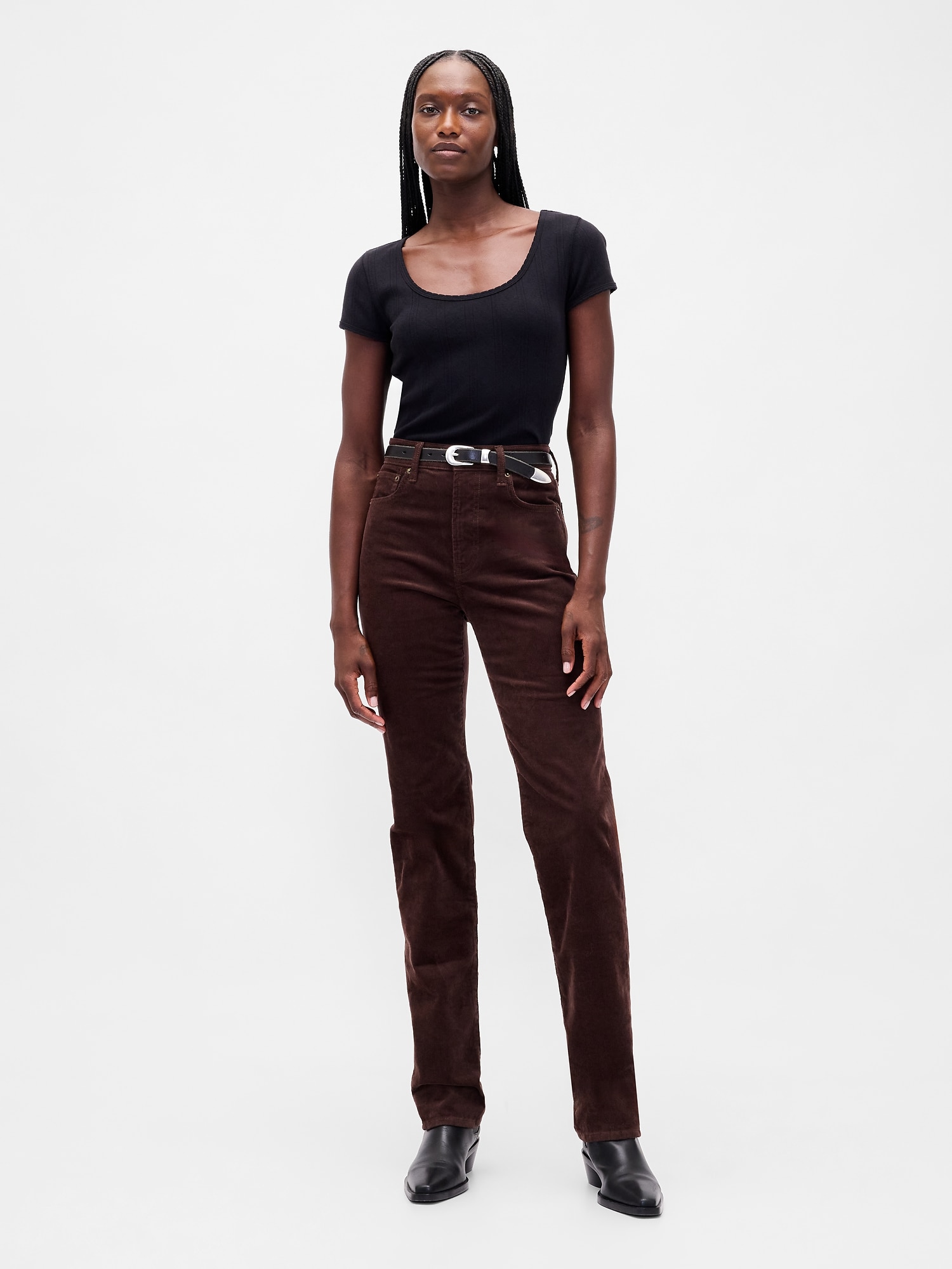 JEAN ÉTROIT DROIT ANNÉES 90 EN VELOURS CÔTELÉ À TAILLE HAUTE