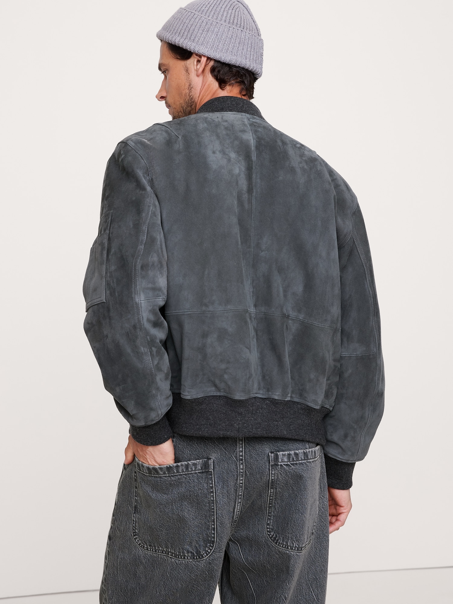Suede Bomber Jacket with Quilted Lining